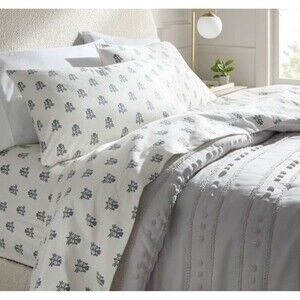 Rare King Ultra Soft Flannel Sheet Set Blue Woodblock - Threshold NEW